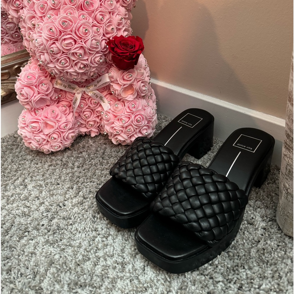 Dolce Vita Braided Platform Black Slides